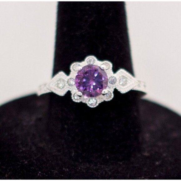 Size 7 3/4, Silver Ring, Avon Ring, Purple Ring, Silver Tone Ring, Pretty Ring - Picture 1 of 3